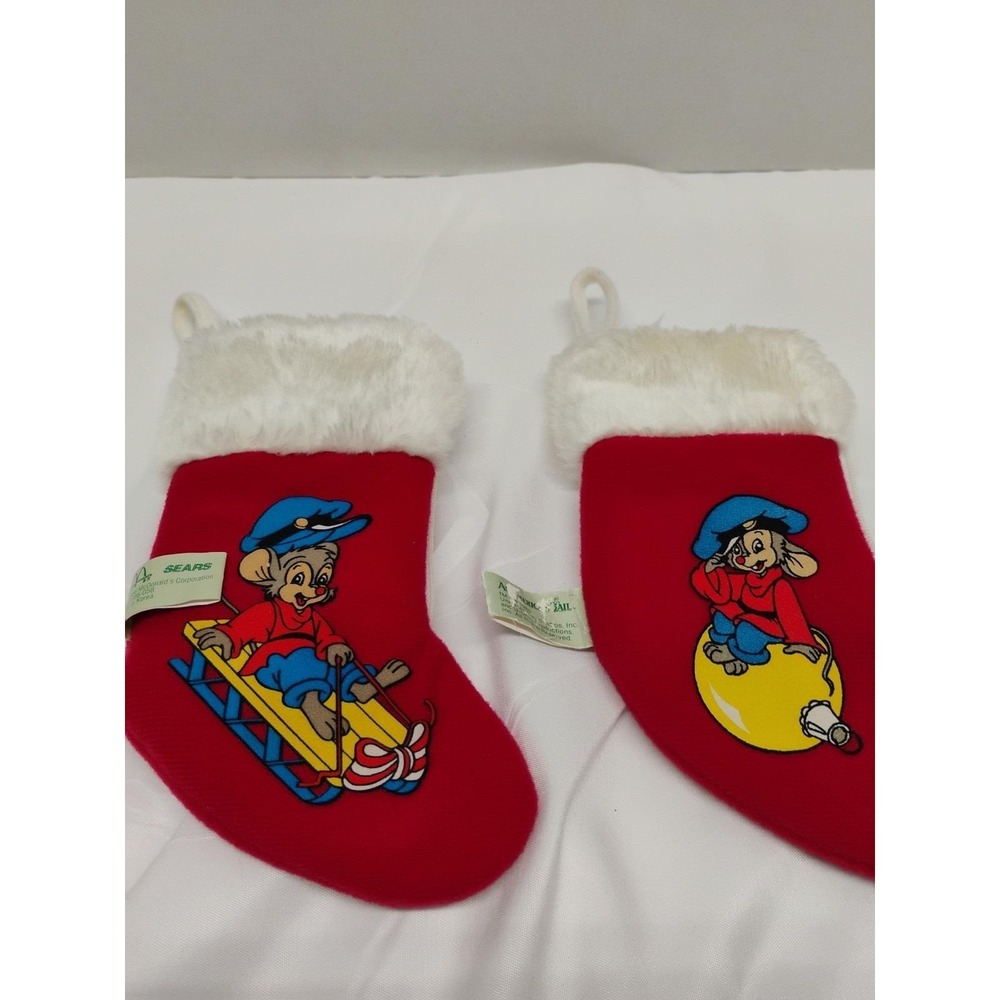 1986 McDonalds Sears Fievel Mouse An American Tail Christmas Stocking Ornaments